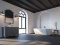 Scandinavian bathroom with black wood floor 3d render. Royalty Free Stock Photo