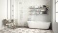 Scandinavian bathroom, classic white vintage design Royalty Free Stock Photo