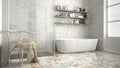 Scandinavian bathroom, classic white vintage interior design Royalty Free Stock Photo