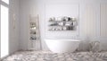 Scandinavian bathroom, classic white vintage interior design Royalty Free Stock Photo
