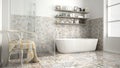 Scandinavian bathroom, classic white vintage interior design Royalty Free Stock Photo