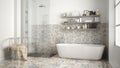 Scandinavian bathroom, classic white vintage interior design