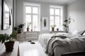 scandinavian bedroom with minimalist design, sleek furniture and natural accents