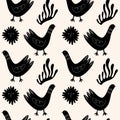 Scandinavian birds seamless pattern. Scandi folk animals ornament. Nursery rural print.