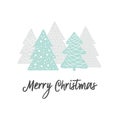 Scandinavian Christmas greeting card. Forest with Christmas trees. Vector hand drawn minimalistic cute illustration