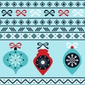Scandinavian christmas horizontal seamless pattern with christmas baubles and traditional ornament