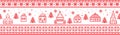 Scandinavian Christmas pattern including Nordic Christmas scenery Winter Village : Church , house, cottages, town hall in stitche