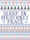 Scandinavian Christmas pattern inspired by Sleep in Heavenly Peace lyrics festive winter elements  in cross stitch with heart Royalty Free Stock Photo