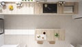 Scandinavian classic kitchen with wooden and white details, top