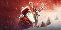 christmas vintage snow reindeer greeting claus illustration santa sleigh card. Generative AI. Royalty Free Stock Photo