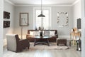 Scandinavian contemporary style living room area interior with simplistic accents.