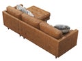 Scandinavian corner brown leather upholstery sofa with chaise lounge. 3d render Royalty Free Stock Photo