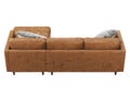 Scandinavian corner brown leather upholstery sofa with chaise lounge. 3d render Royalty Free Stock Photo