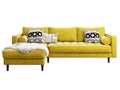 Scandinavian corner yellow velvet upholstery sofa with chaise lounge. 3d render Royalty Free Stock Photo
