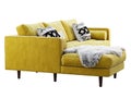 Scandinavian corner yellow velvet upholstery sofa with chaise lounge. 3d render Royalty Free Stock Photo