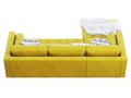 Scandinavian corner yellow velvet upholstery sofa with chaise lounge. 3d render