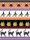 Scandinavian cross stitch and traditional American holiday inspired seamless Halloween pattern with spider, spider web , witch