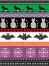 Scandinavian cross stitch and traditional American holiday inspired seamless Halloween pattern with witch hat, spider web, heart