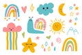 Scandinavian Cute Smiling Moon, Cloud, Star, Rainbow, Sun Royalty Free Stock Photo