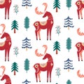 Scandinavian deer seamless pattern folk forest animal background