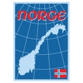 Scandinavian design. Norway map with flag and inscription Norge - Norway