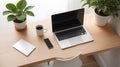 Scandinavian desk with digital devices and coffee cup Royalty Free Stock Photo