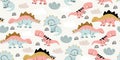 Scandinavian dino dinosaur seamless pattern