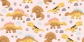 Scandinavian dino dinosaur seamless pattern