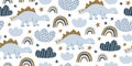 Scandinavian dino dinosaur seamless pattern