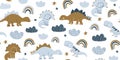 Scandinavian dino dinosaur seamless pattern