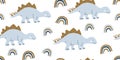 Scandinavian dino dinosaur seamless pattern