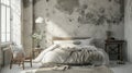 scandinavian farmhouse bedroom interior, wall mockup. AI Generative Royalty Free Stock Photo