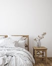 Scandinavian farmhouse bedroom interior, wall mockup Royalty Free Stock Photo