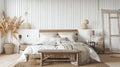 Scandinavian farmhouse bedroom interior, wall mockup, farmhouse interior. Generative Ai Royalty Free Stock Photo