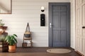 Scandinavian Farmhouse Hallway Interior: Wall Mockup for Stylish Design. Royalty Free Stock Photo