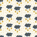 Scandinavian Fashion Children`s. Background Stars and Clouds. Poster texture for children`s textiles Clouds in the Stars. Doodle