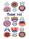 Scandinavian flora banner with thanx message. Swedish folk art