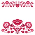 Scandinavian retro folk art vector greeting card or wedding invitaion design inspired by traditional embroidery patterns from Swed