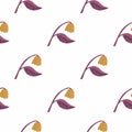 Scandinavian flower silhouettes seamless doodle pattern. Orange and purple colored botanic ornament on white background Royalty Free Stock Photo