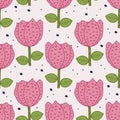 Scandinavian flowers seamless pattern. Rose floral drawing pastel colors background vector illustration for fashion textile print Royalty Free Stock Photo