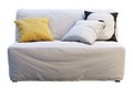 Scandinavian folding sofa bed with colored pillows. 3d render