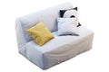 Scandinavian folding sofa bed with colored pillows. 3d render