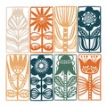 Scandinavian folk flowers in frames, illustration vector collection