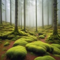 scandinavian forest with many lots of green moss