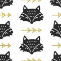 Scandinavian Fox nordic seamless pattern. Hand drawn trendy folk art decoration backdrop