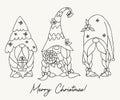 Scandinavian gnomes. Cute Gnome girl with lollipop, Christmas gnome with Christmas tree and gift. Vector illustration