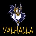 Scandinavian god Odin illustration vector Sport Team or League Logo Template. Mighty Warrior Head in Helmet Mascot. Royalty Free Stock Photo