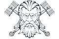 Scandinavian god of thunder and storm. Hand drawing of Thor`s Head. The hammer of Thor - mjolnir. Son of Odin. Cartoon bearded Royalty Free Stock Photo