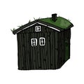 Scandinavian gray wooden house with grass on the roof on white background Royalty Free Stock Photo