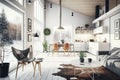 scandinavian home, with minimalist and modern design elements, sleek furniture, and open floor plan Royalty Free Stock Photo